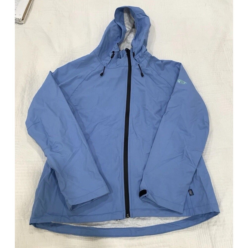 AFTCO Jacket Womens Light Blue XL Hooded Full Zip Softshell Fishing AFTECH